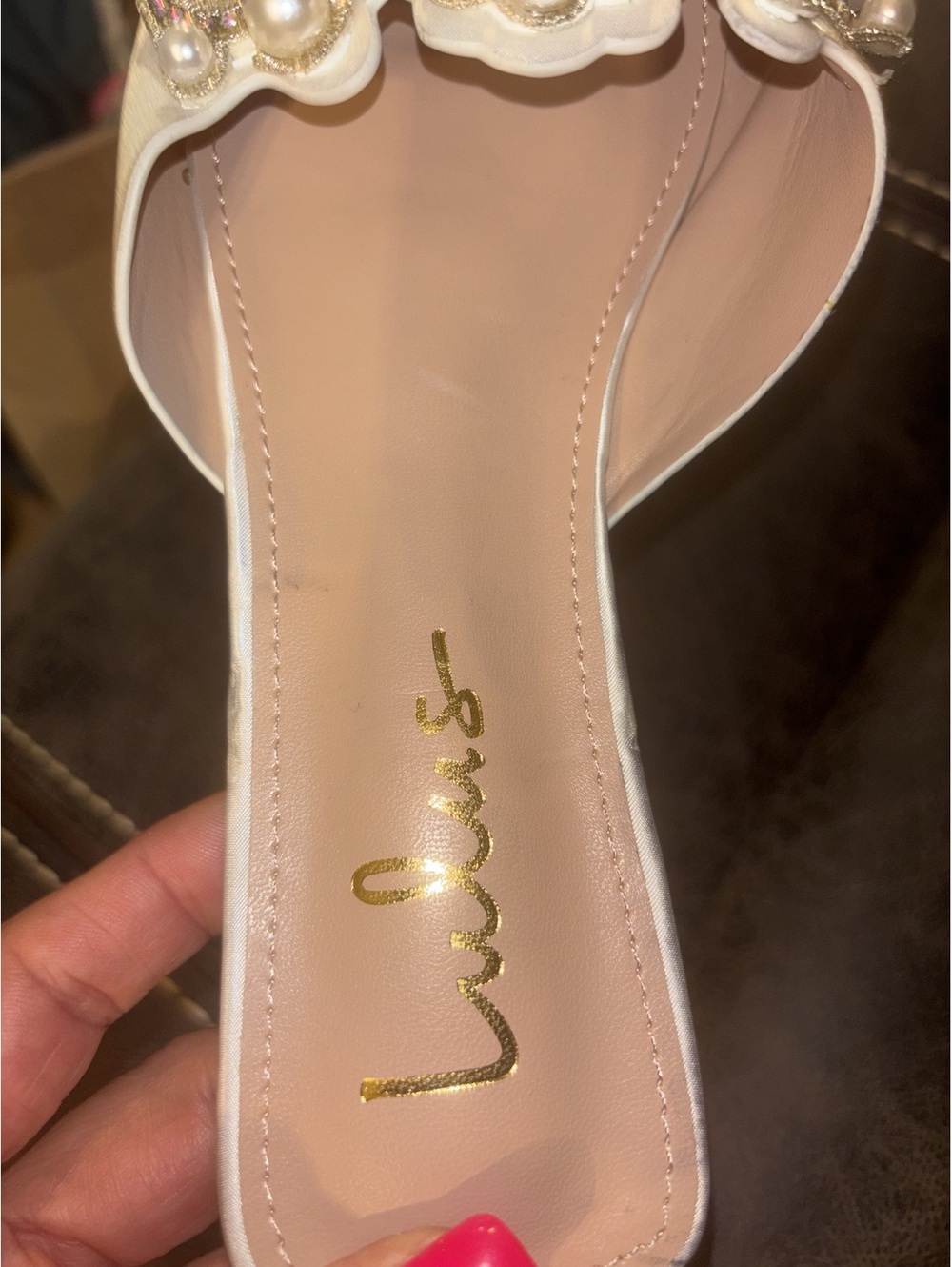 Lulus Pearl Embellished Bridal Mules Ivory Satin Pointed Toe 5.5 - Picture 6 of 6
